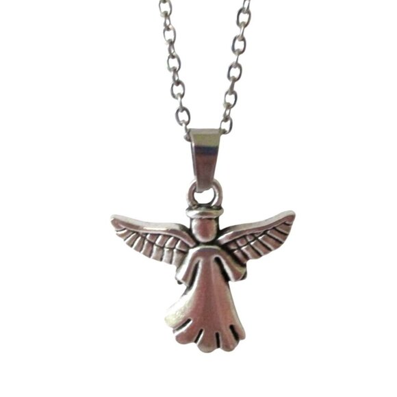 New Angel Pendant Necklace Silver-Tone W/ 18" Chain - Celestial Angelic Jewelry - Picture 2 of 6